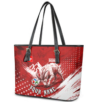 Personalized Switzerland Ibex Soccer 2026 Leather Tote Bag Grunge Swiss Football Cross Mountain