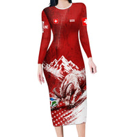 Personalized Switzerland Ibex Soccer 2026 Long Sleeve Bodycon Dress Grunge Swiss Football Cross Mountain