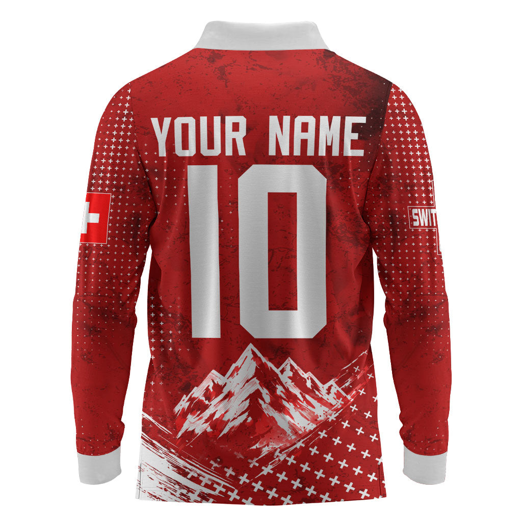 Personalized Switzerland Ibex Soccer 2026 Long Sleeve Polo Shirt Grunge Swiss Football Cross Mountain