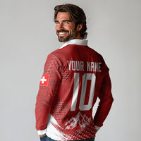 Personalized Switzerland Ibex Soccer 2026 Long Sleeve Polo Shirt Grunge Swiss Football Cross Mountain