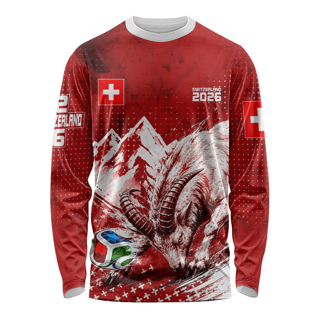 Personalized Switzerland Ibex Soccer 2026 Long Sleeve Shirt Grunge Swiss Football Cross Mountain