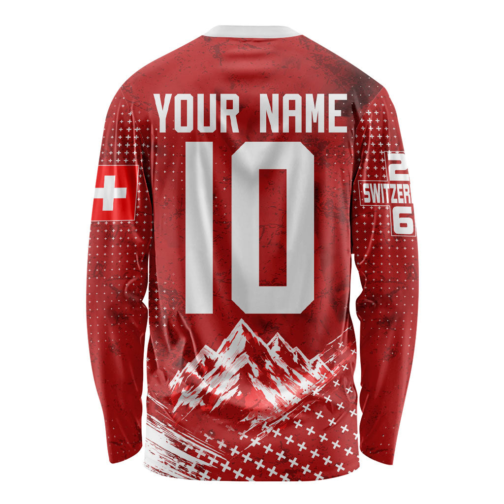 Personalized Switzerland Ibex Soccer 2026 Long Sleeve Shirt Grunge Swiss Football Cross Mountain