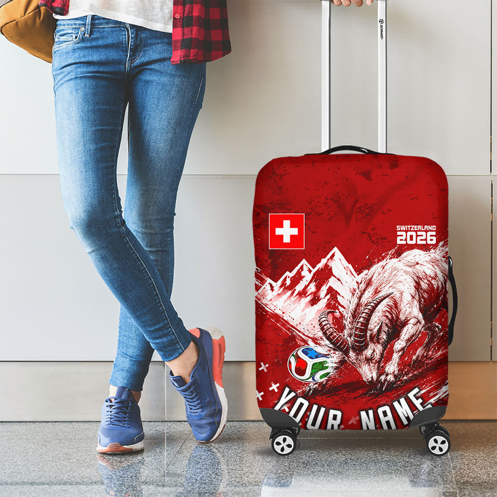 Personalized Switzerland Ibex Soccer 2026 Luggage Cover Grunge Swiss Football Cross Mountain