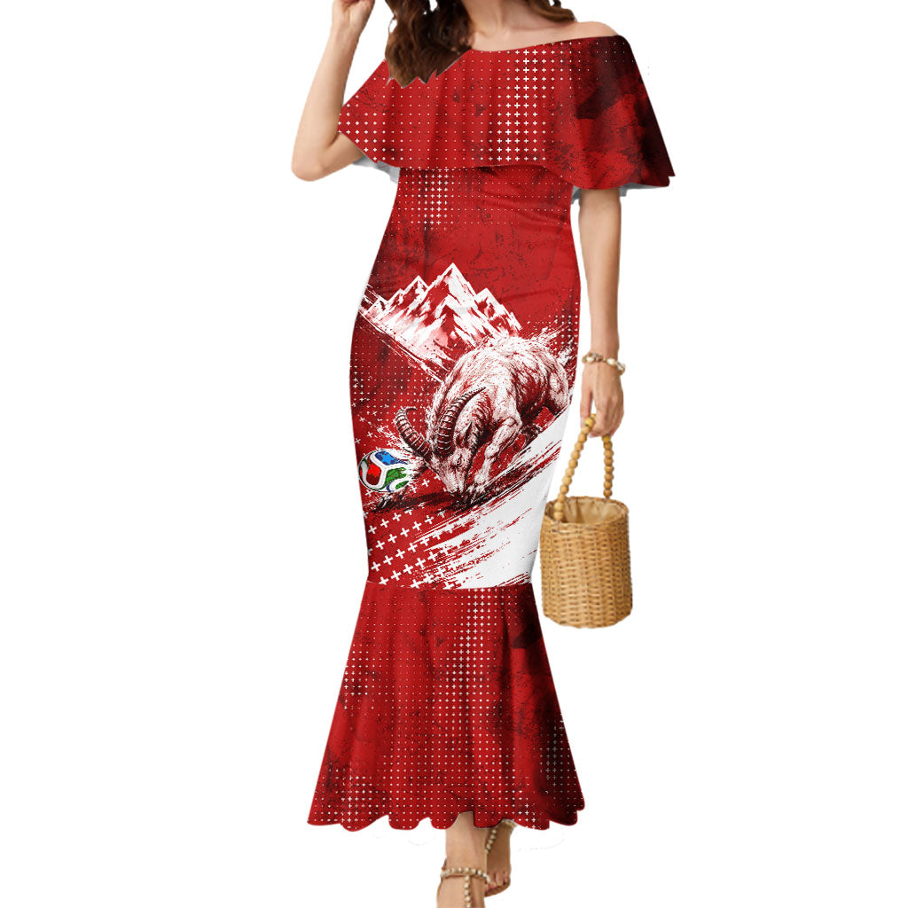 Personalized Switzerland Ibex Soccer 2026 Mermaid Dress Grunge Swiss Football Cross Mountain