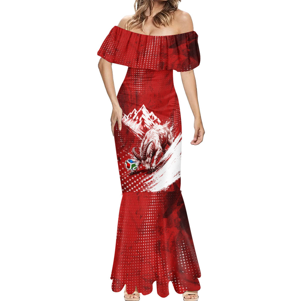 Personalized Switzerland Ibex Soccer 2026 Mermaid Dress Grunge Swiss Football Cross Mountain