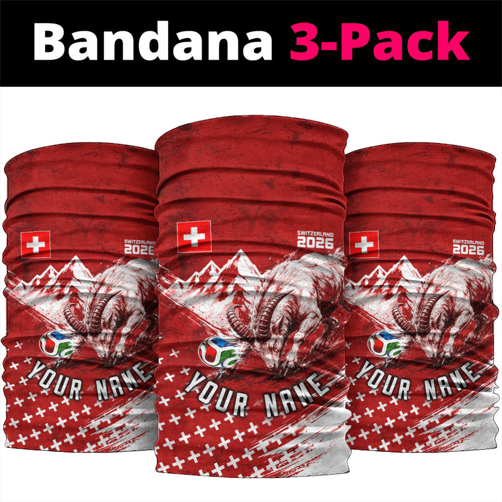 Personalized Switzerland Ibex Soccer 2026 Neck Gaiter Grunge Swiss Football Cross Mountain