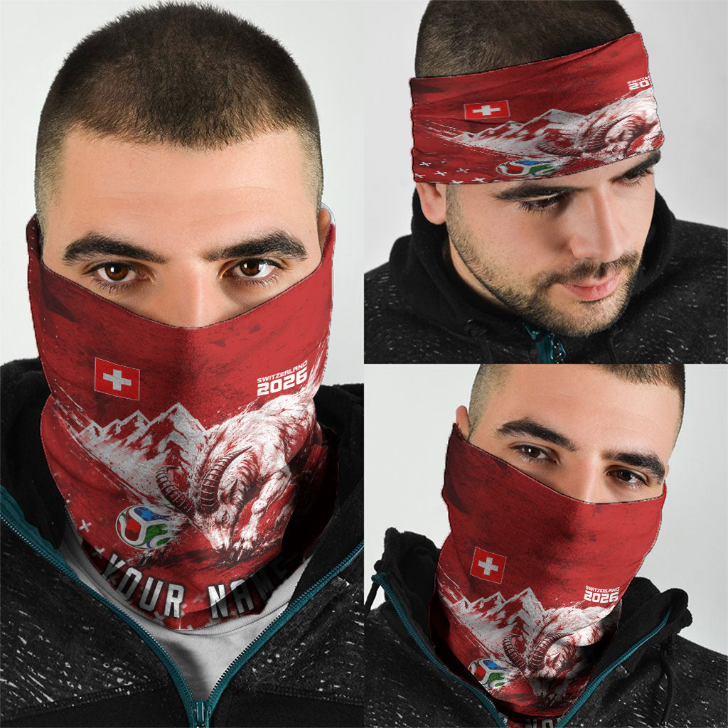 Personalized Switzerland Ibex Soccer 2026 Neck Gaiter Grunge Swiss Football Cross Mountain