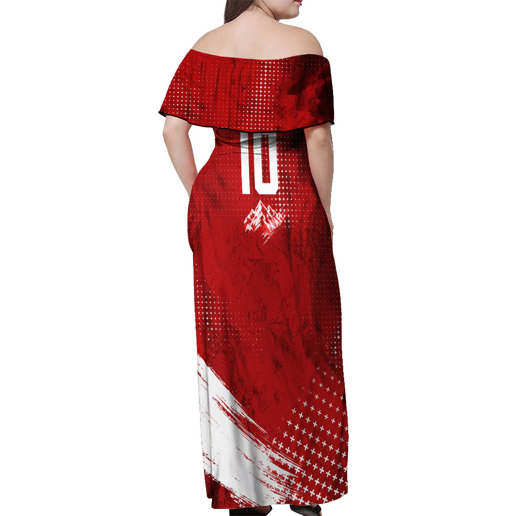 Personalized Switzerland Ibex Soccer 2026 Off Shoulder Maxi Dress Grunge Swiss Football Cross Mountain