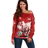 Personalized Switzerland Ibex Soccer 2026 Off Shoulder Sweater Grunge Swiss Football Cross Mountain