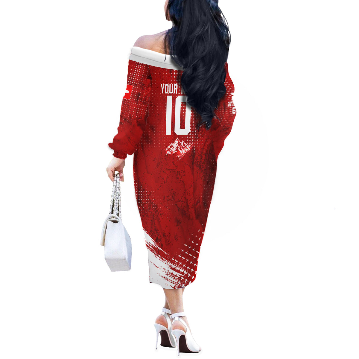 Personalized Switzerland Ibex Soccer 2026 Off The Shoulder Long Sleeve Dress Grunge Swiss Football Cross Mountain