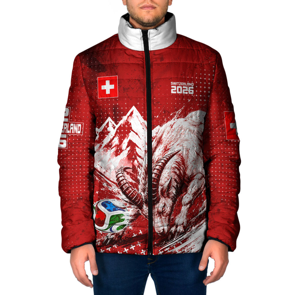 Personalized Switzerland Ibex Soccer 2026 Padded Jacket Grunge Swiss Football Cross Mountain
