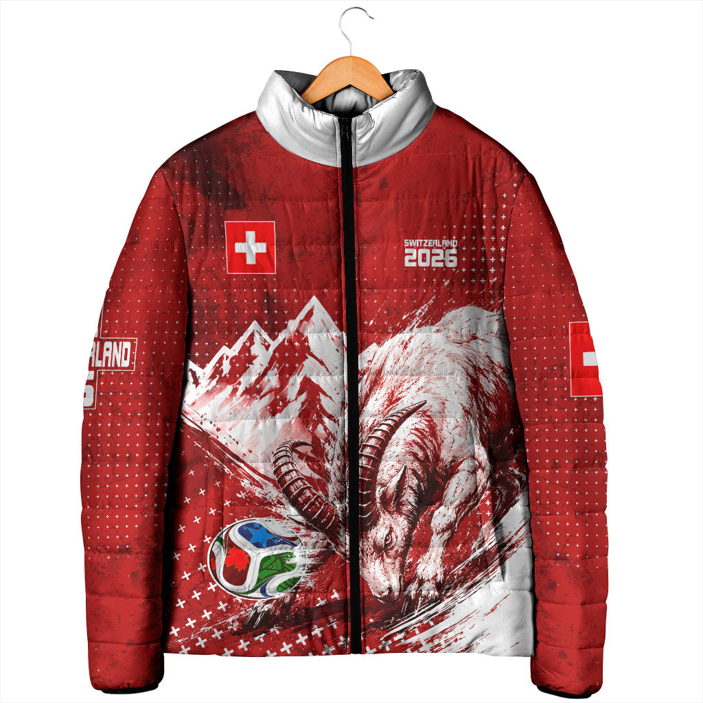 Personalized Switzerland Ibex Soccer 2026 Padded Jacket Grunge Swiss Football Cross Mountain