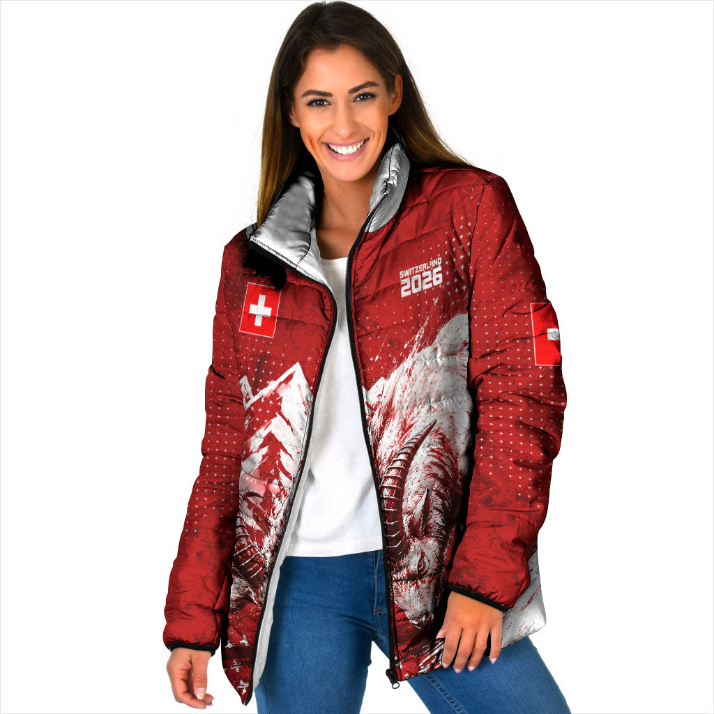 Personalized Switzerland Ibex Soccer 2026 Padded Jacket Grunge Swiss Football Cross Mountain