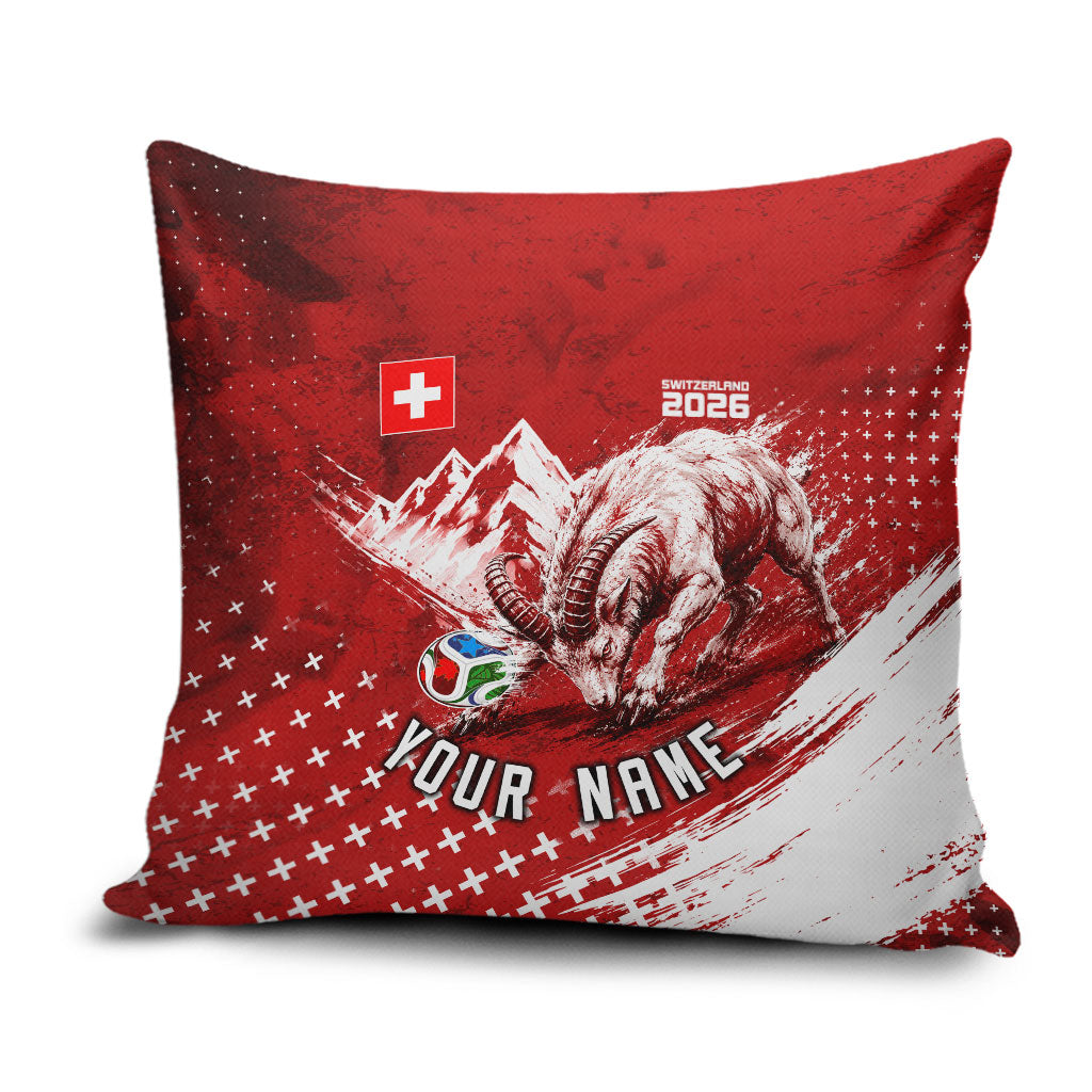 Personalized Switzerland Ibex Soccer 2026 Pillow Cover Grunge Swiss Football Cross Mountain