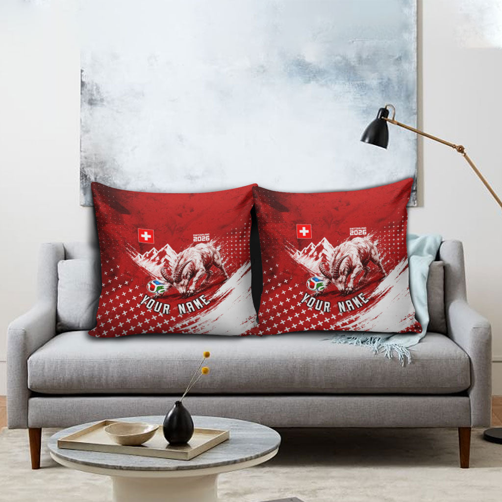 Personalized Switzerland Ibex Soccer 2026 Pillow Cover Grunge Swiss Football Cross Mountain