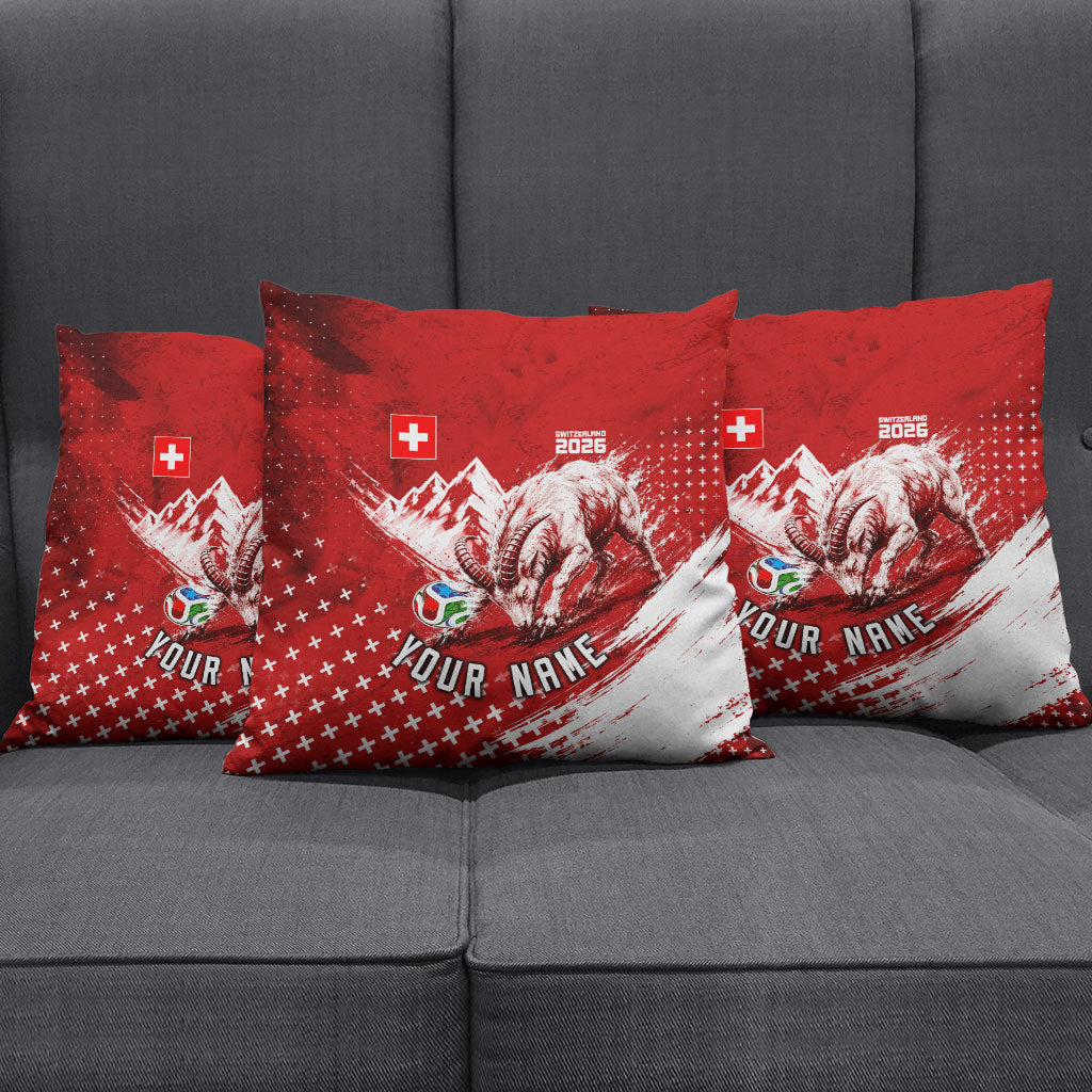 Personalized Switzerland Ibex Soccer 2026 Pillow Cover Grunge Swiss Football Cross Mountain