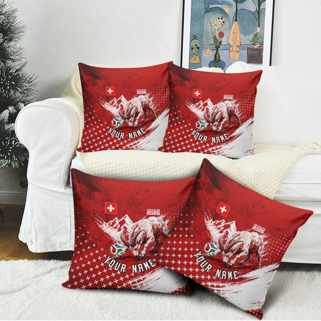 Personalized Switzerland Ibex Soccer 2026 Pillow Cover Grunge Swiss Football Cross Mountain