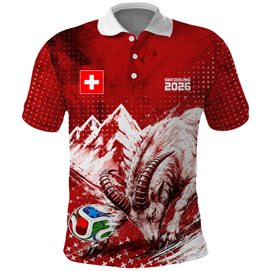 Personalized Switzerland Ibex Soccer 2026 Polo Shirt Grunge Swiss Football Cross Mountain