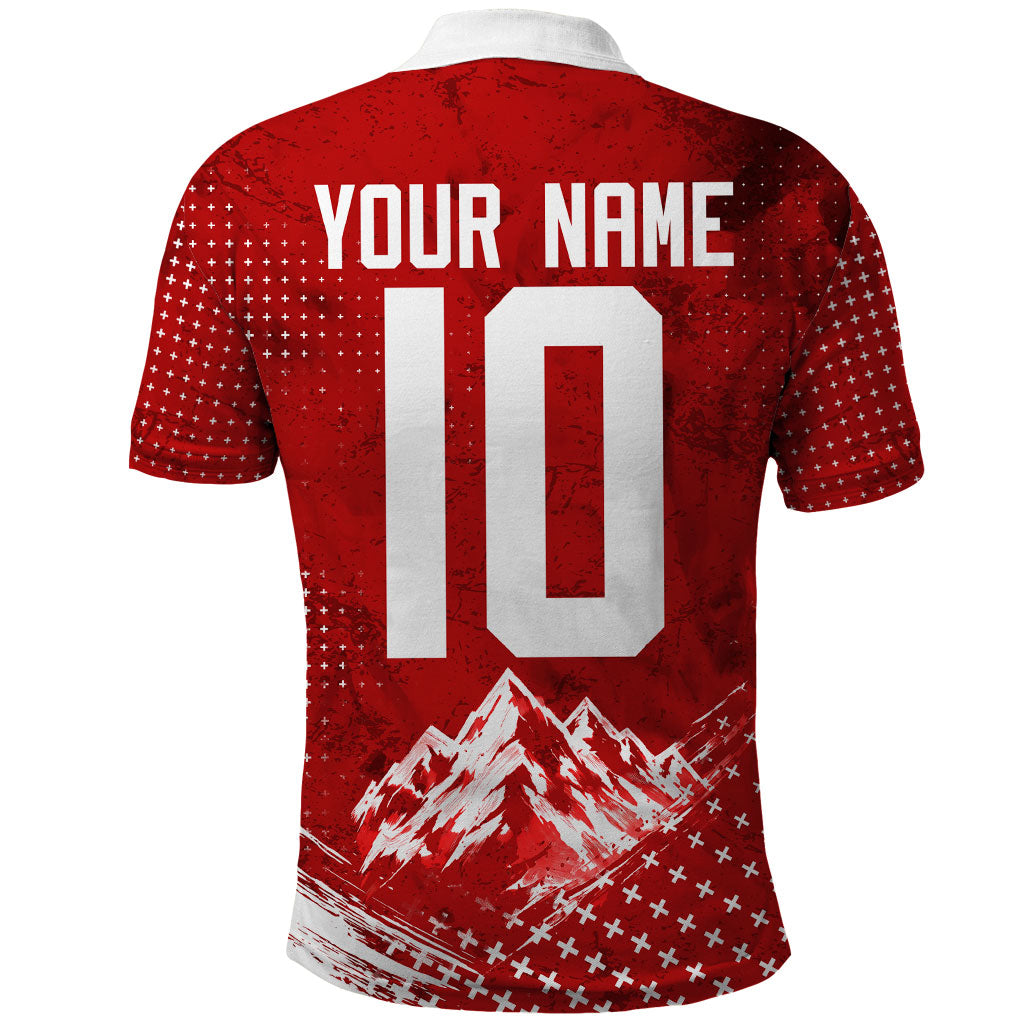 Personalized Switzerland Ibex Soccer 2026 Polo Shirt Grunge Swiss Football Cross Mountain