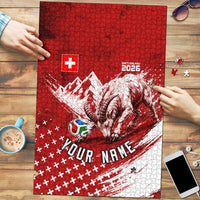 Personalized Switzerland Ibex Soccer 2026 Puzzle Grunge Swiss Football Cross Mountain