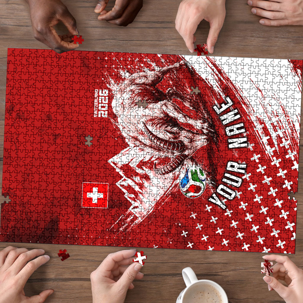 Personalized Switzerland Ibex Soccer 2026 Puzzle Grunge Swiss Football Cross Mountain