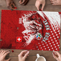 Personalized Switzerland Ibex Soccer 2026 Puzzle Grunge Swiss Football Cross Mountain