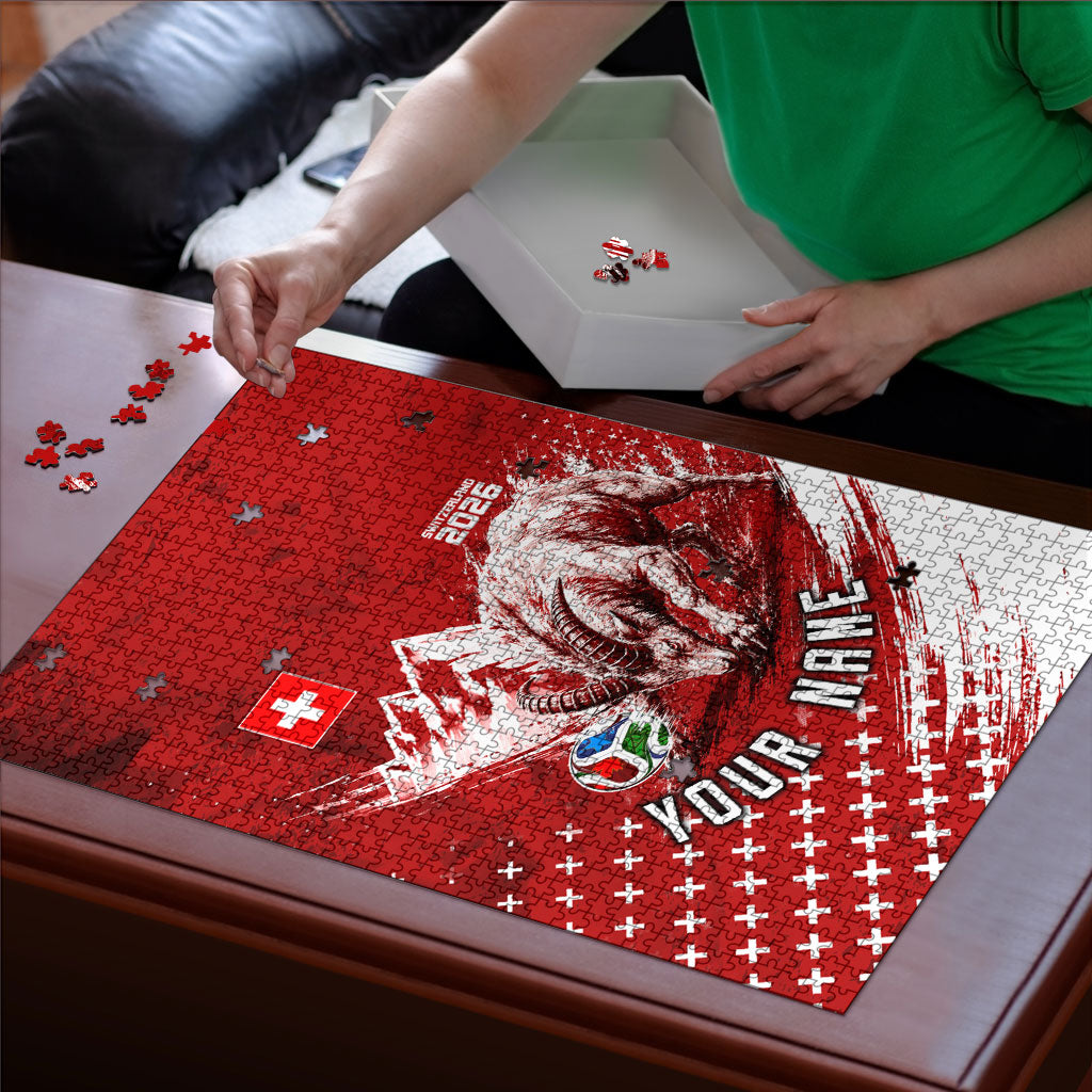 Personalized Switzerland Ibex Soccer 2026 Puzzle Grunge Swiss Football Cross Mountain