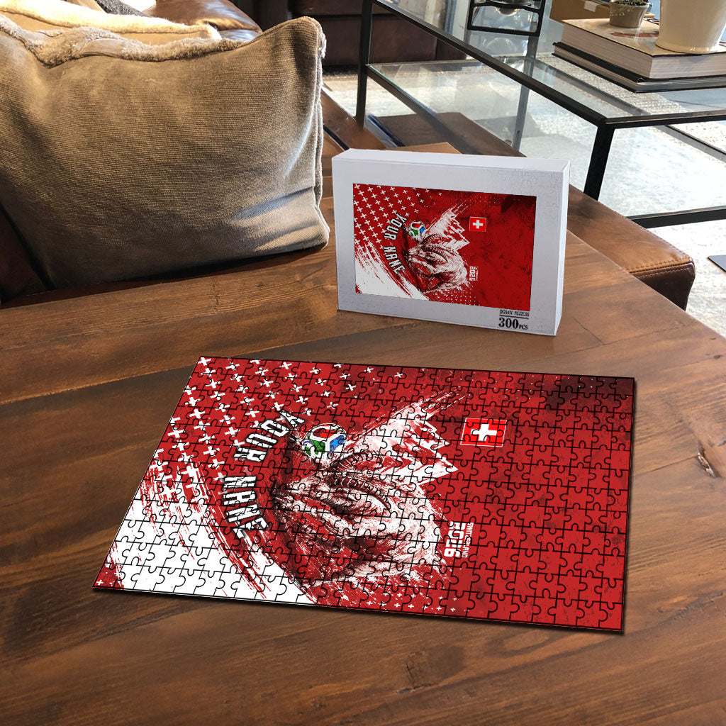 Personalized Switzerland Ibex Soccer 2026 Puzzle Grunge Swiss Football Cross Mountain