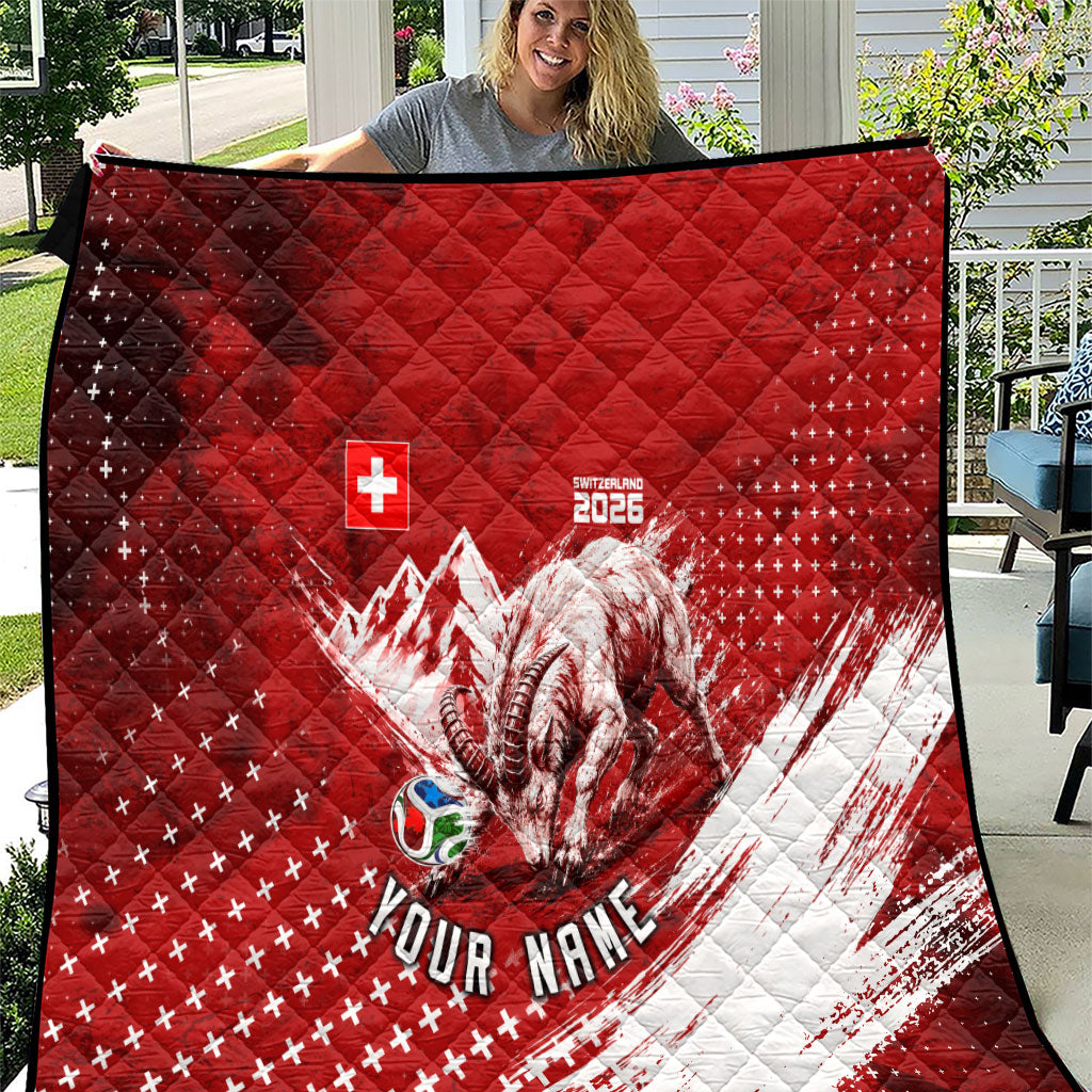 Personalized Switzerland Ibex Soccer 2026 Quilt Grunge Swiss Football Cross Mountain