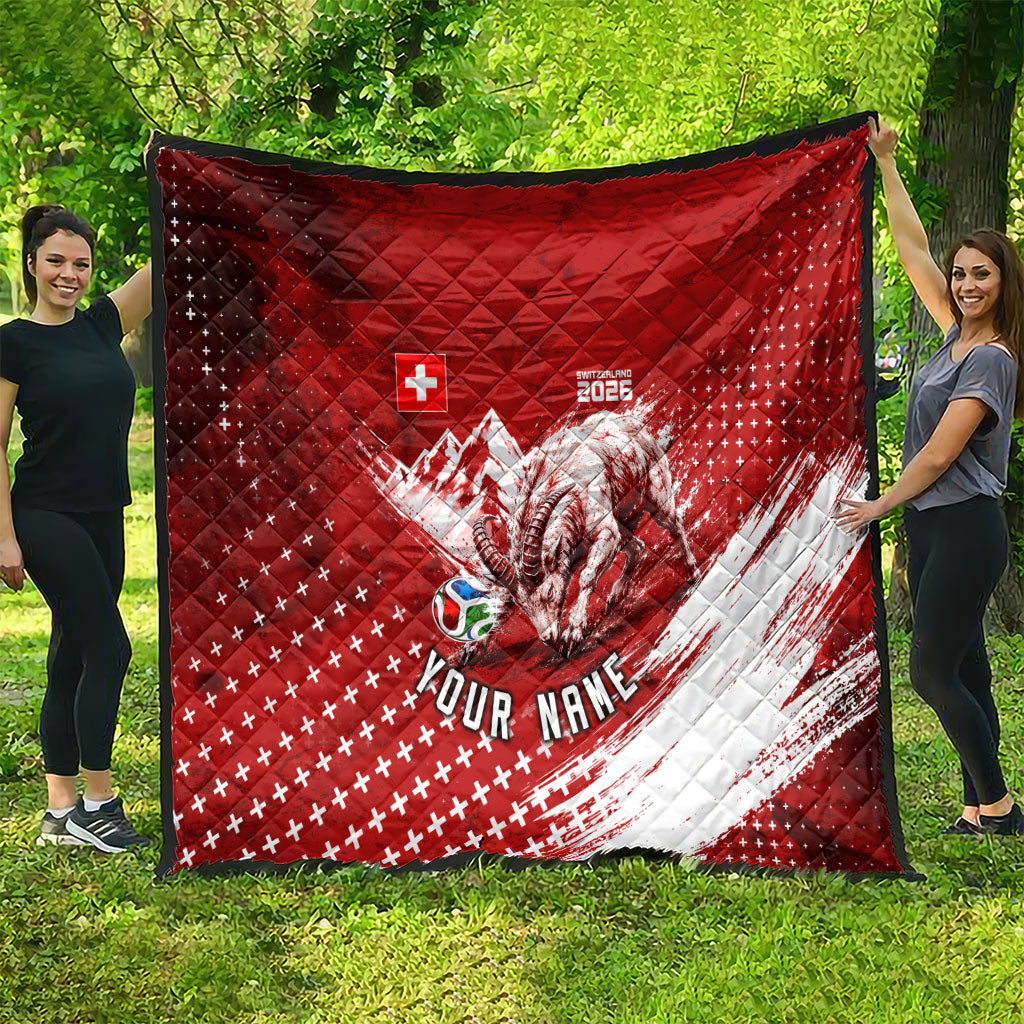 Personalized Switzerland Ibex Soccer 2026 Quilt Grunge Swiss Football Cross Mountain