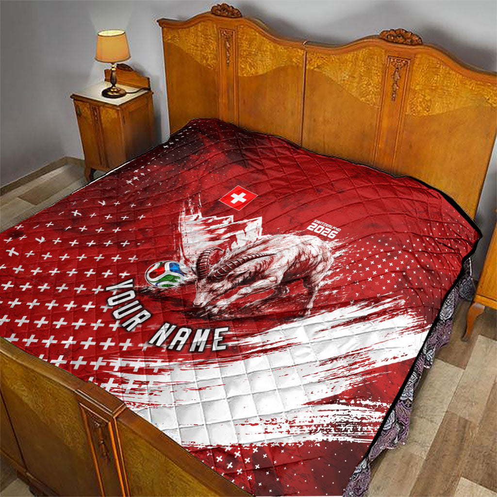Personalized Switzerland Ibex Soccer 2026 Quilt Grunge Swiss Football Cross Mountain