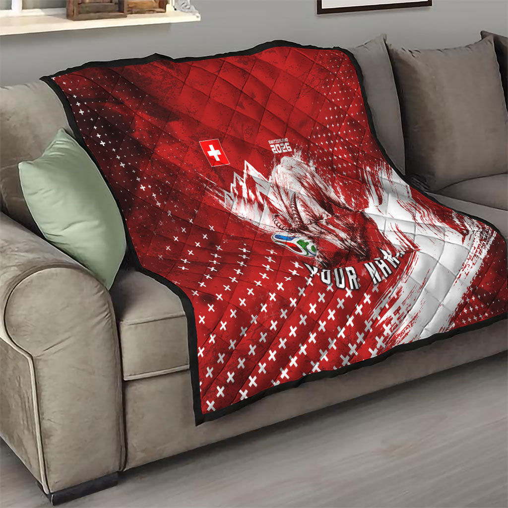 Personalized Switzerland Ibex Soccer 2026 Quilt Grunge Swiss Football Cross Mountain