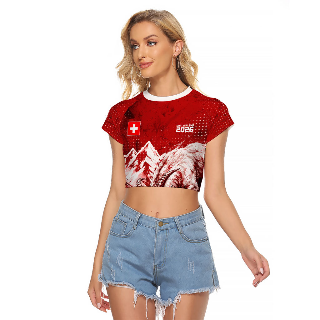 Personalized Switzerland Ibex Soccer 2026 Raglan Cropped T Shirt Grunge Swiss Football Cross Mountain