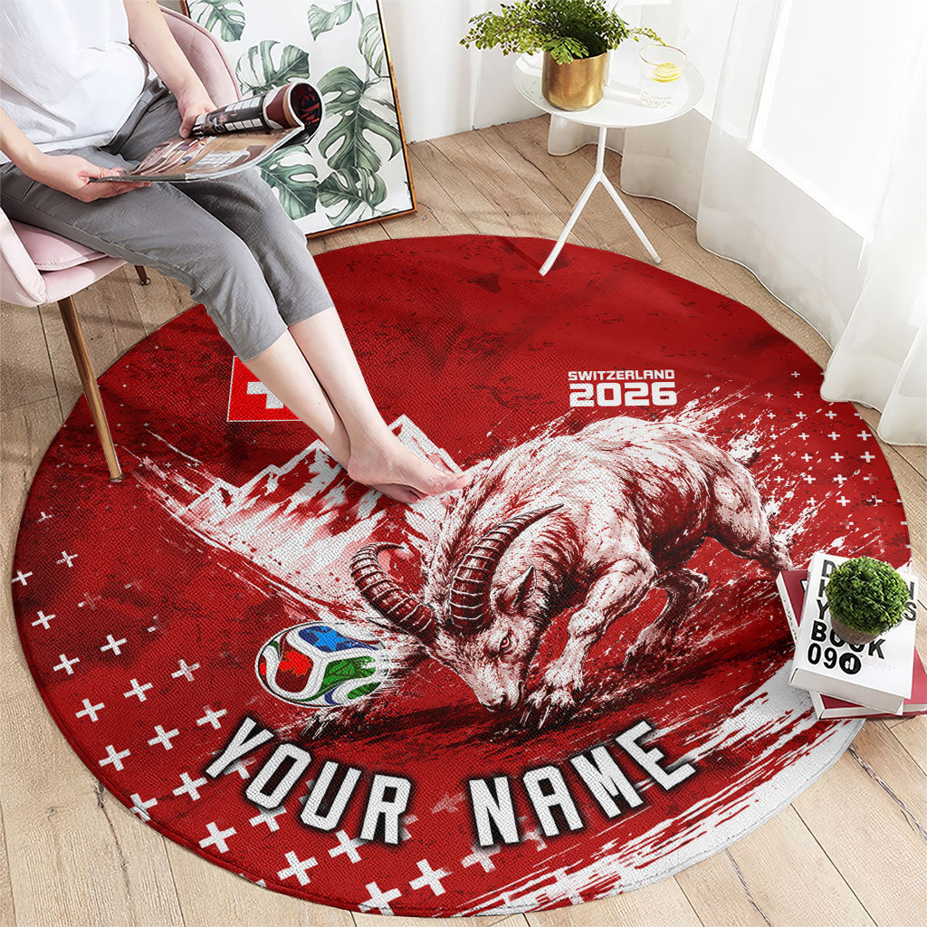 Personalized Switzerland Ibex Soccer 2026 Round Carpet Grunge Swiss Football Cross Mountain