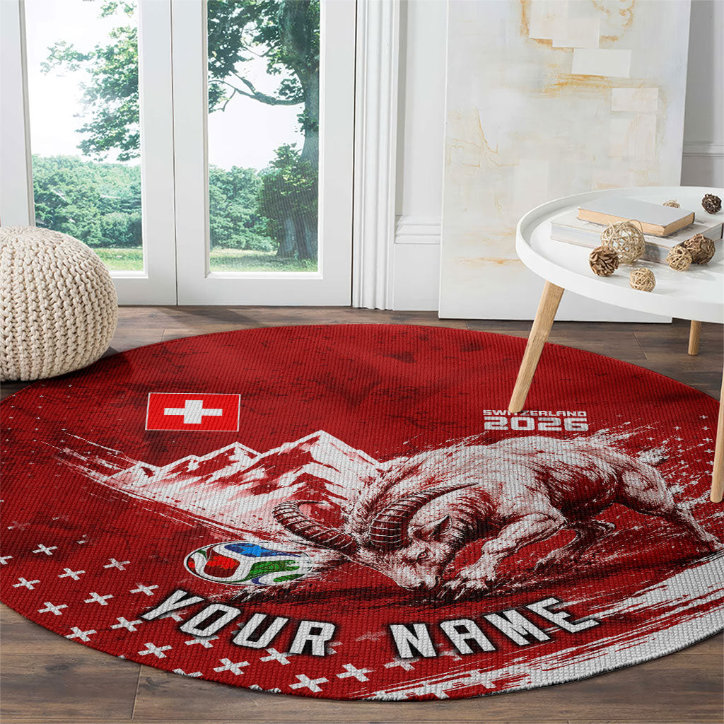 Personalized Switzerland Ibex Soccer 2026 Round Carpet Grunge Swiss Football Cross Mountain