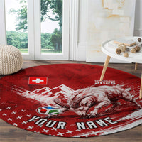 Personalized Switzerland Ibex Soccer 2026 Round Carpet Grunge Swiss Football Cross Mountain
