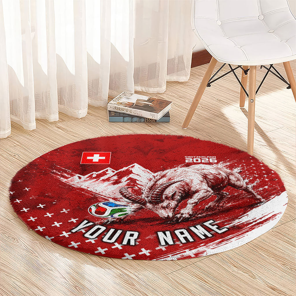 Personalized Switzerland Ibex Soccer 2026 Round Carpet Grunge Swiss Football Cross Mountain