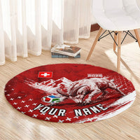 Personalized Switzerland Ibex Soccer 2026 Round Carpet Grunge Swiss Football Cross Mountain