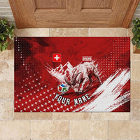 Personalized Switzerland Ibex Soccer 2026 Rubber Doormat Grunge Swiss Football Cross Mountain