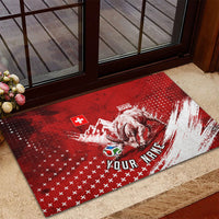 Personalized Switzerland Ibex Soccer 2026 Rubber Doormat Grunge Swiss Football Cross Mountain