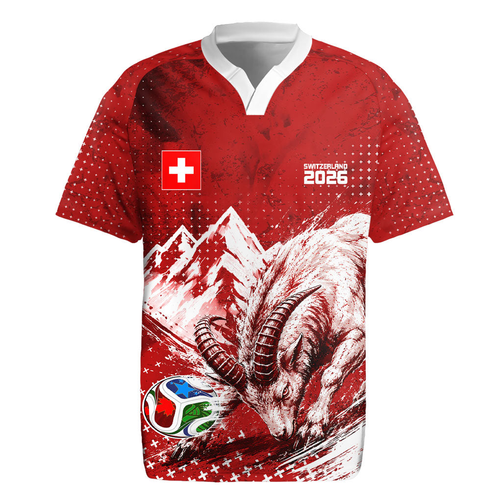 Personalized Switzerland Ibex Soccer 2026 Rugby Jersey Grunge Swiss Football Cross Mountain