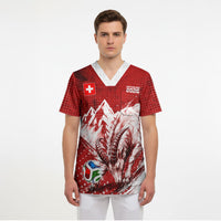 Personalized Switzerland Ibex Soccer 2026 Scrub Top Grunge Swiss Football Cross Mountain