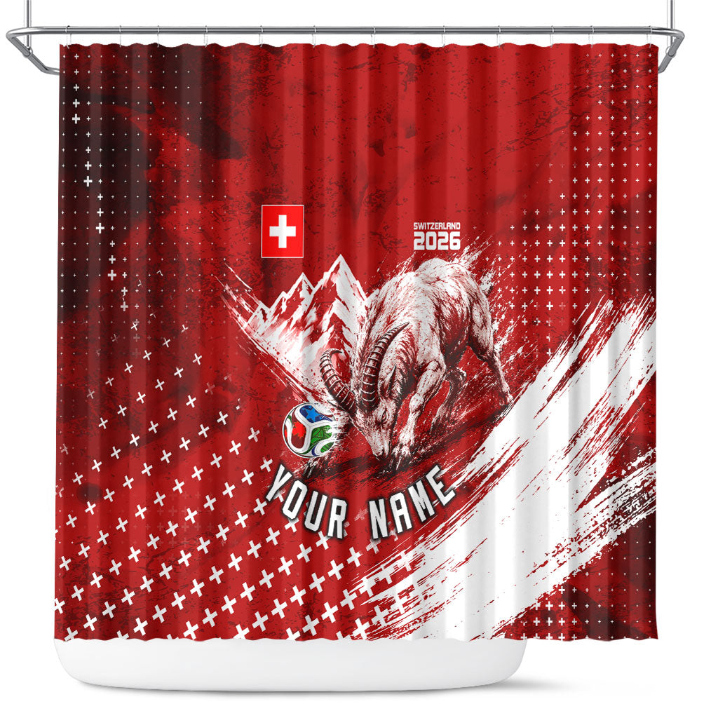 Personalized Switzerland Ibex Soccer 2026 Shower Curtain Grunge Swiss Football Cross Mountain