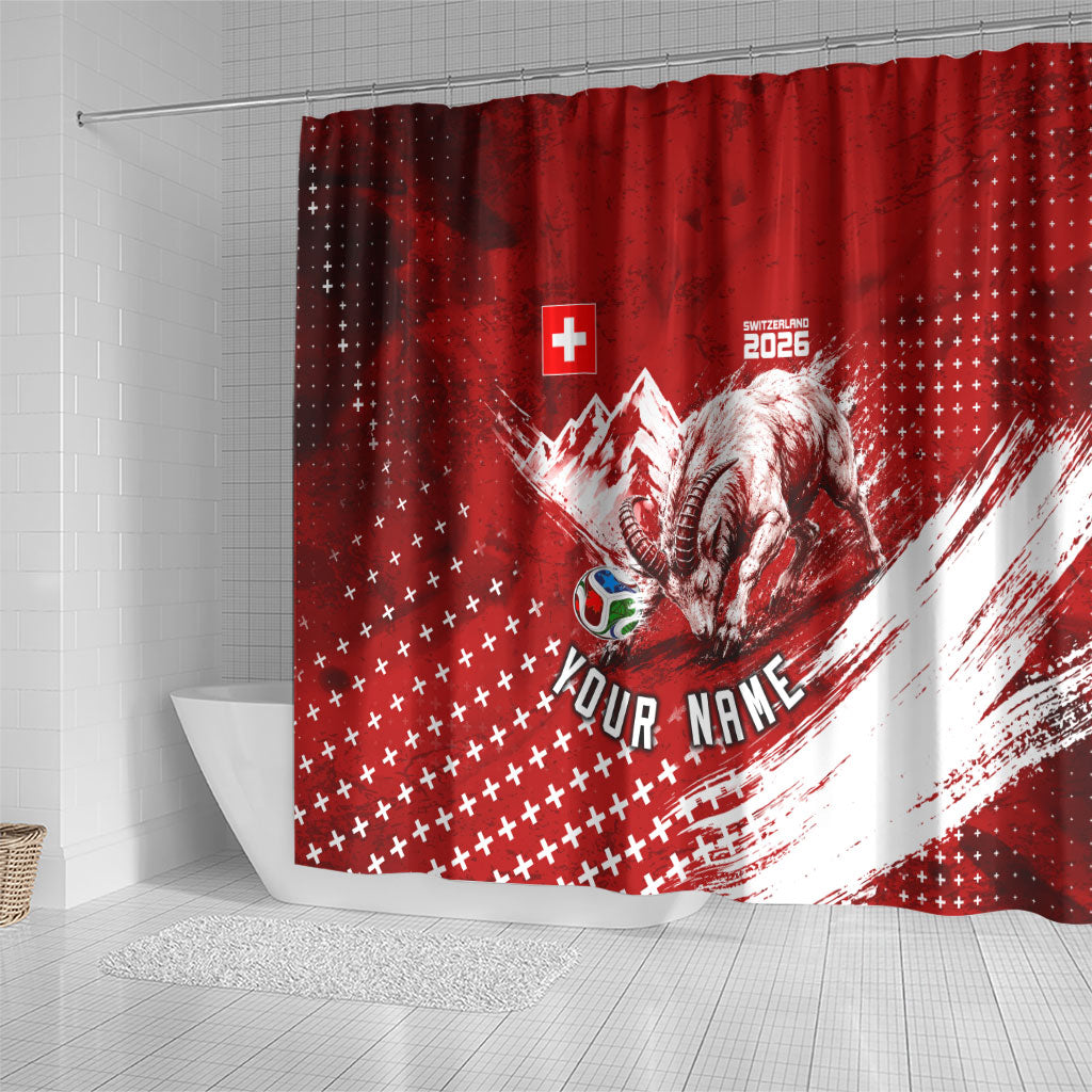 Personalized Switzerland Ibex Soccer 2026 Shower Curtain Grunge Swiss Football Cross Mountain