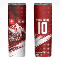 Personalized Switzerland Ibex Soccer 2026 Skinny Tumbler Grunge Swiss Football Cross Mountain