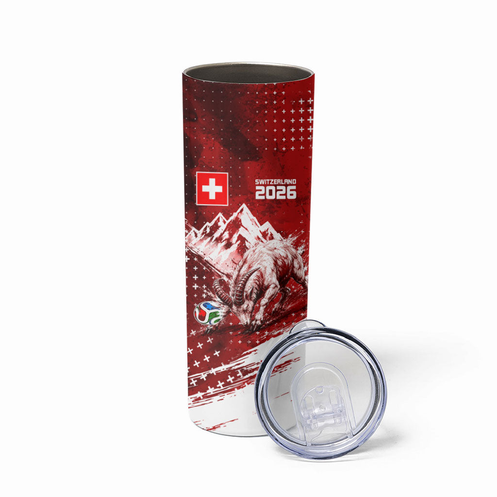 Personalized Switzerland Ibex Soccer 2026 Skinny Tumbler Grunge Swiss Football Cross Mountain