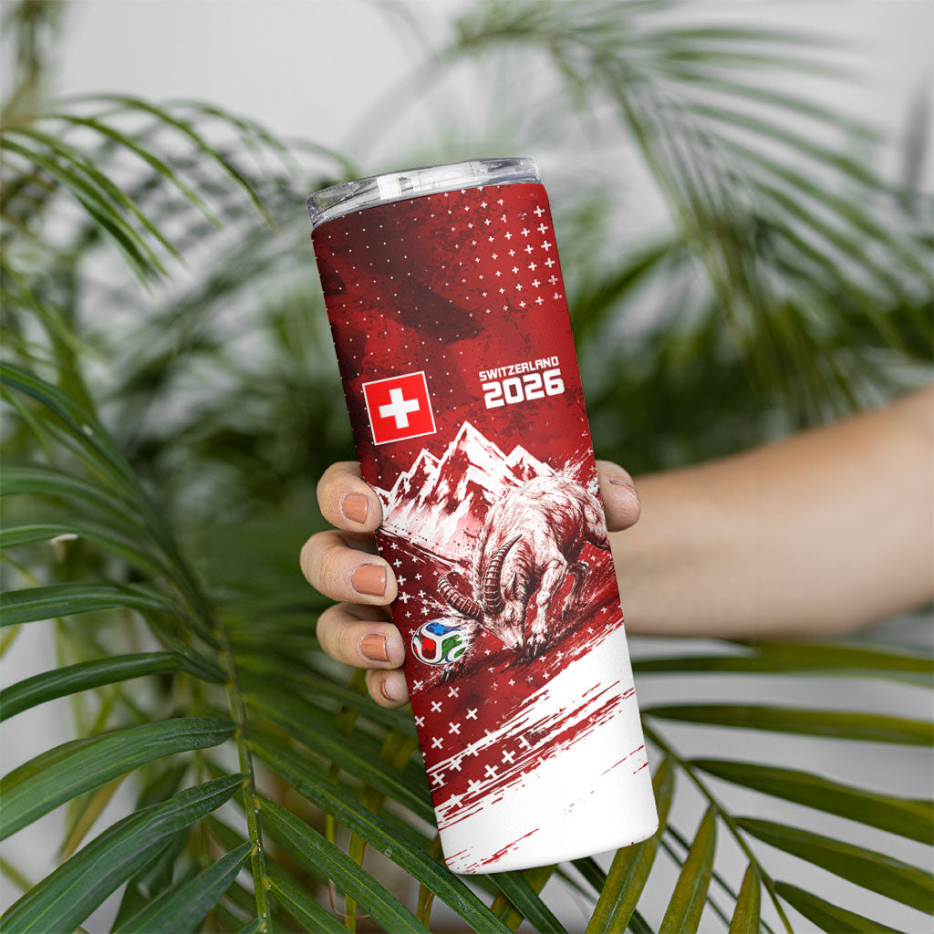 Personalized Switzerland Ibex Soccer 2026 Skinny Tumbler Grunge Swiss Football Cross Mountain