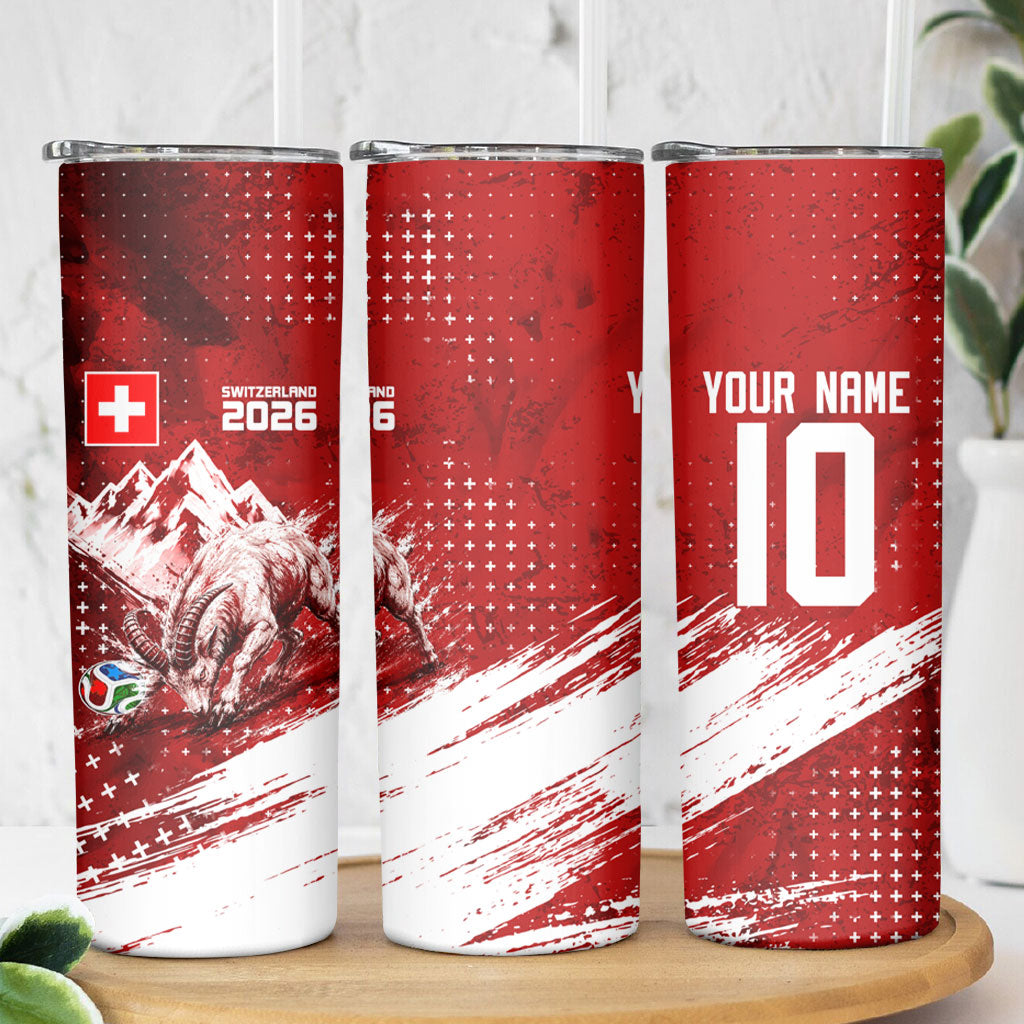 Personalized Switzerland Ibex Soccer 2026 Skinny Tumbler Grunge Swiss Football Cross Mountain