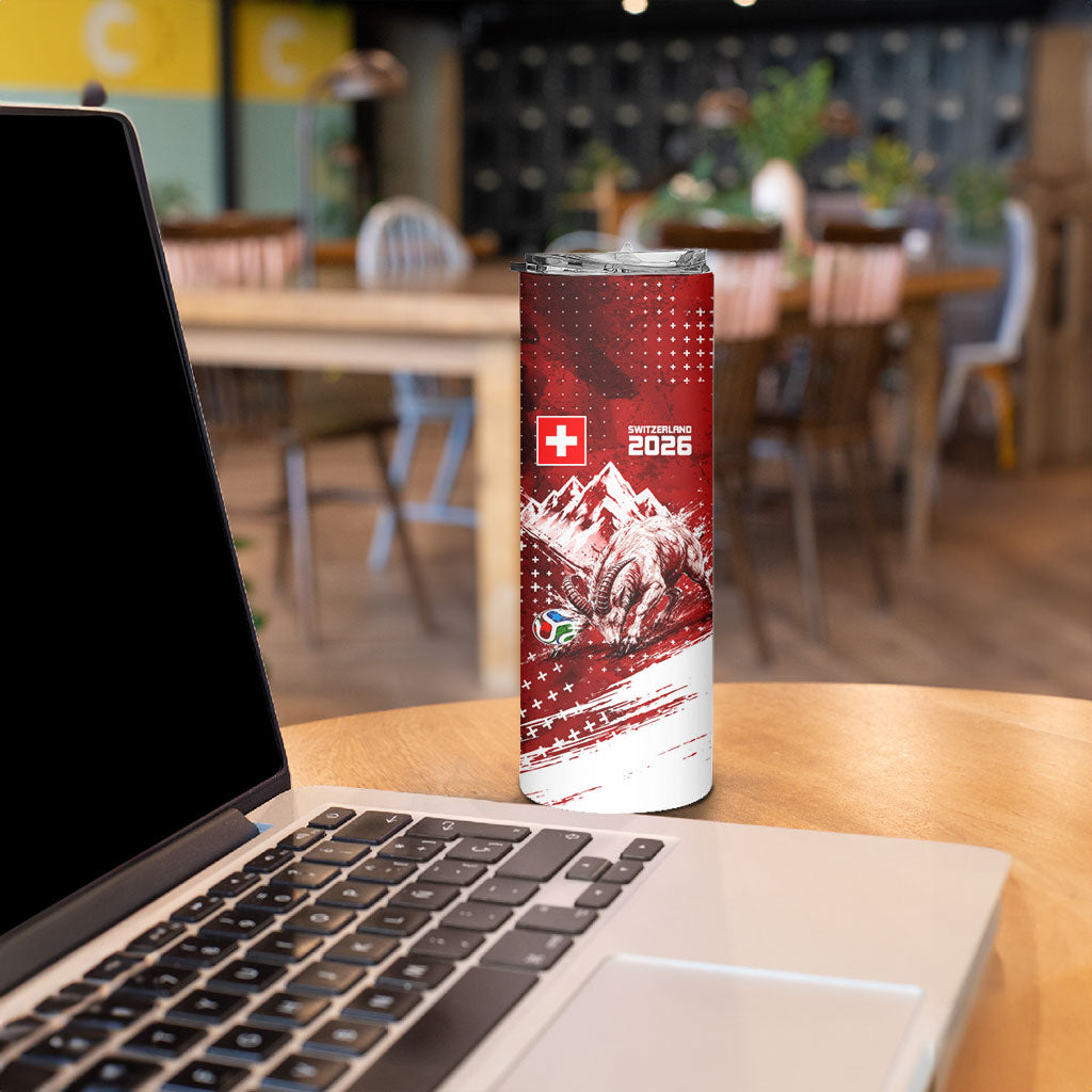 Personalized Switzerland Ibex Soccer 2026 Skinny Tumbler Grunge Swiss Football Cross Mountain