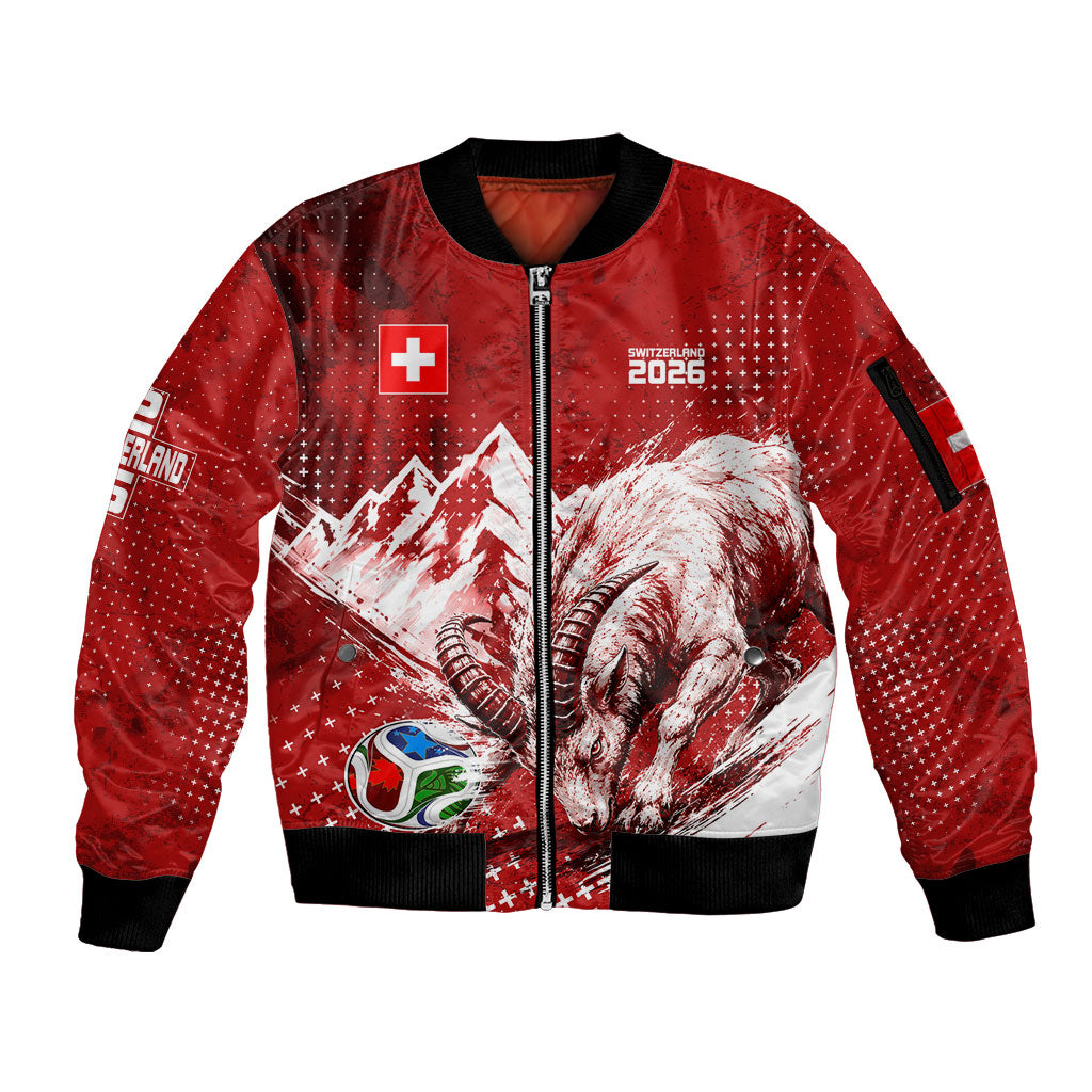 Personalized Switzerland Ibex Soccer 2026 Sleeve Zip Bomber Jacket Grunge Swiss Football Cross Mountain